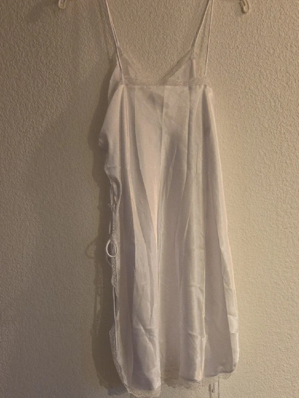 White Satin Lace-Trim Side Tie Sleepwear
